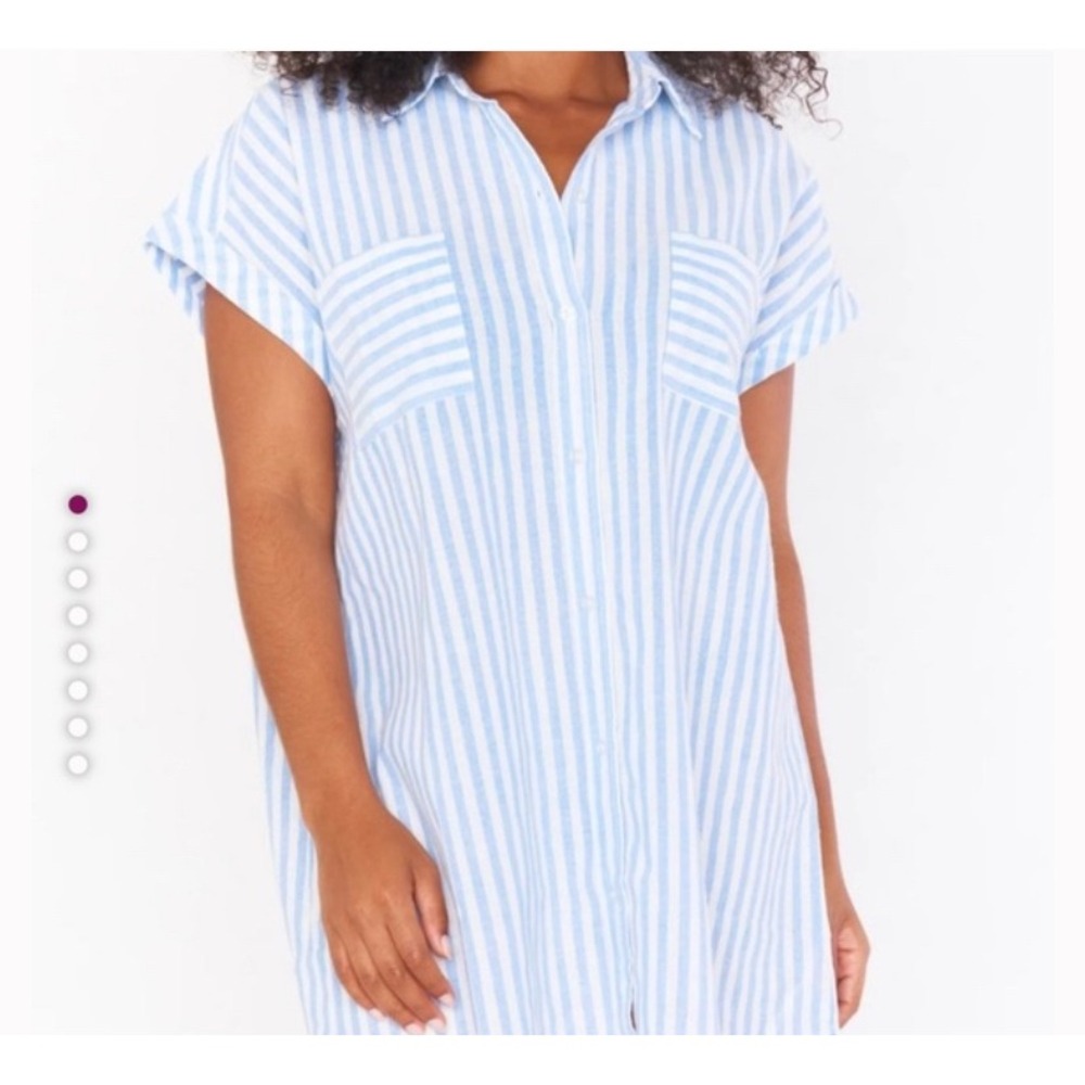 Show Me Your Mumu Blue White Stripe Martin Button Up Shirt Dress Tunic M